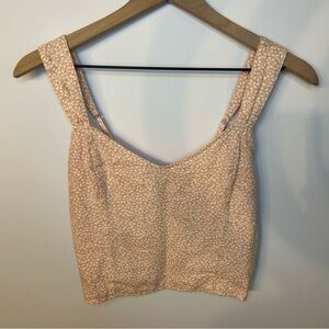 Abercrombie & Fitch Peach-Pink and White Floral Linen Sleeveless Top, Size Small